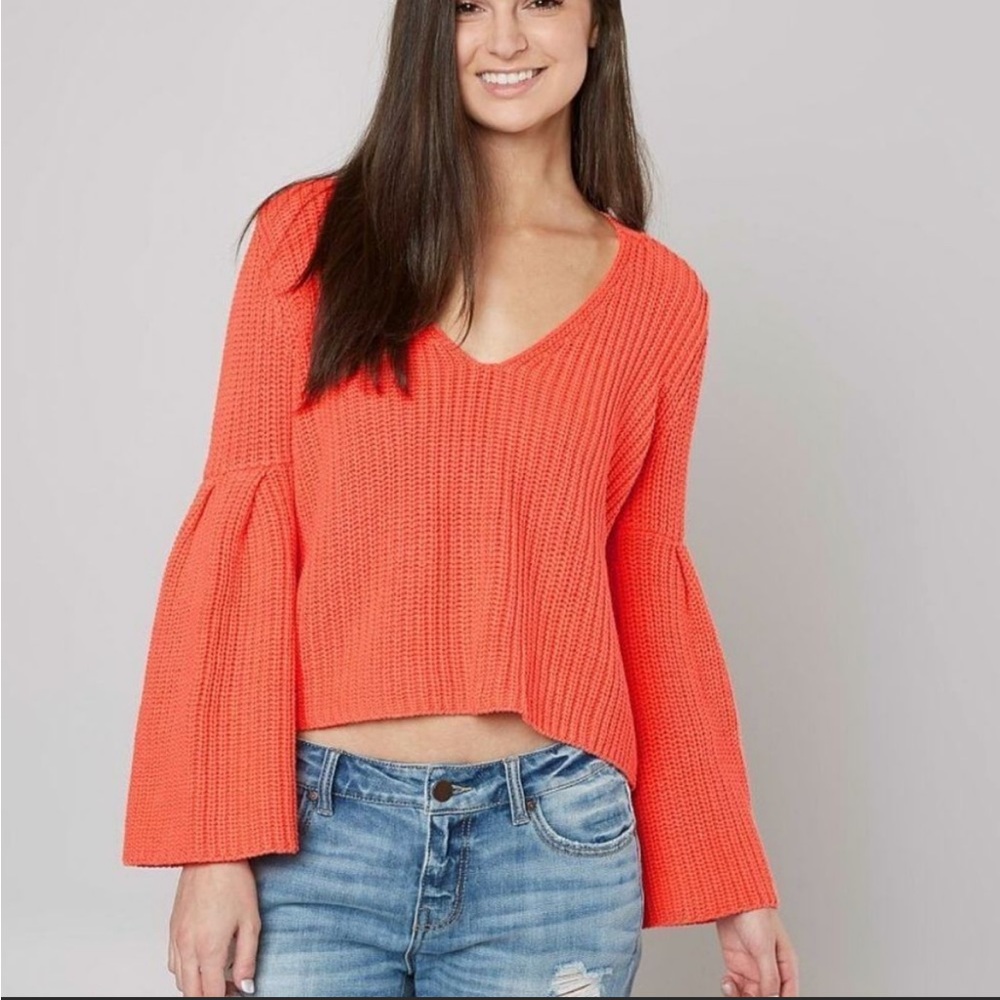 Free People Cropped Bell Sleeve V Neck Sweater